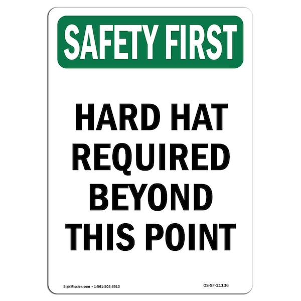 OSHA Sign, Hard Hat Required Beyond This Point, 14in X 10in Aluminum, 10" W, 14" H, Portrait